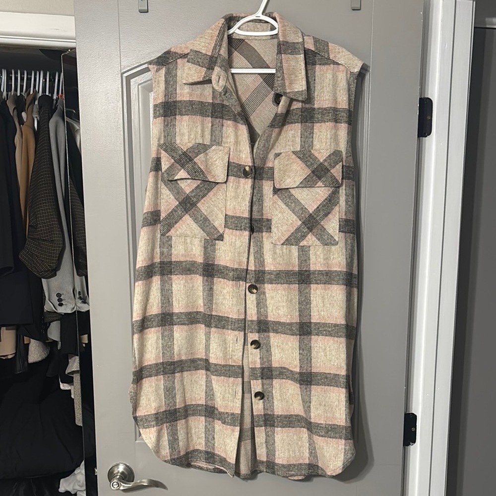 Plaid Sleeveless Button-Up Shirt